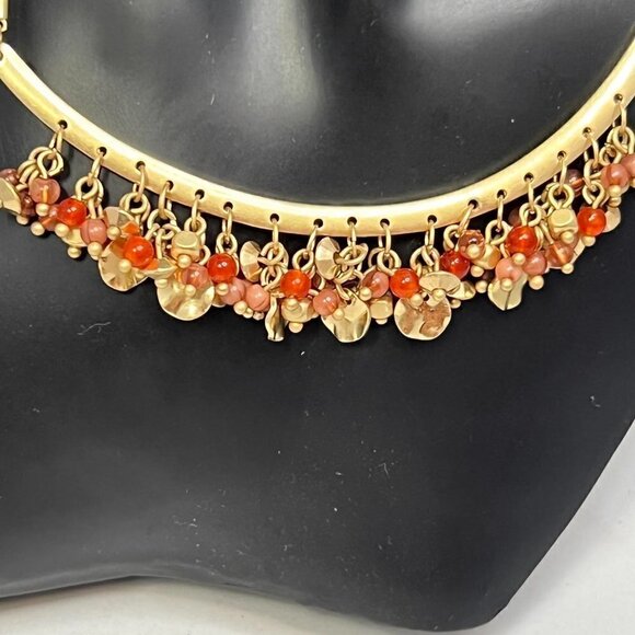 Ballet gold tone curved bar with dangling pink/coral gold beads - Picture 2 of 7